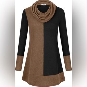 Chic Two-Tone Cowl Neck Tunic Sweater - XXL